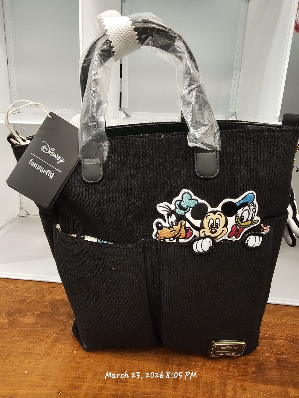 Loungefly Black Corduroy Disney Character Front-Pocket Tote